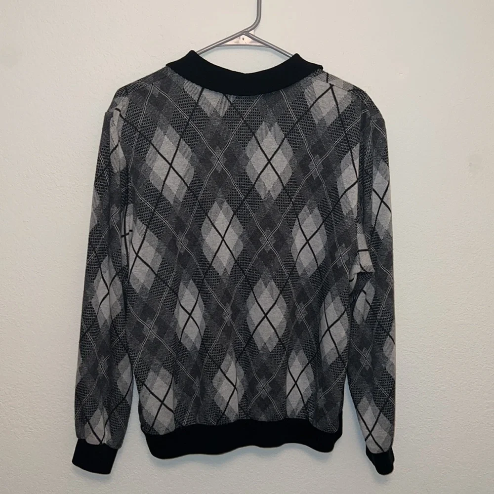 Alfred Dunner men knit black and white ikat plaid sweater - Picture 5 of 5